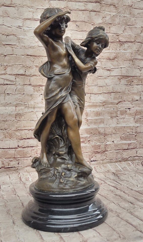 Original Milo Beautiful Boy Girl Children Bronze Sculpture Marble