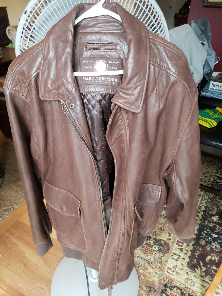 Marc New York Andrew Marc Dk. Brown Leather Jacket Lined Marc New York Andrew Marc Dk. Brown Leather Jacket Lined