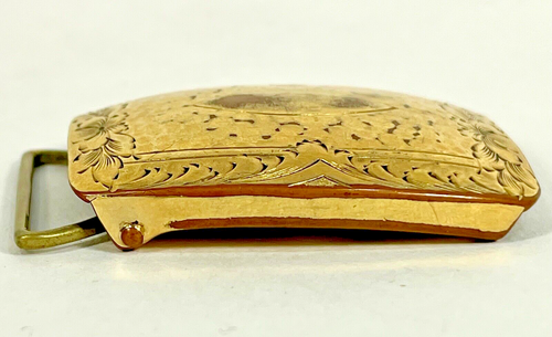 Antique 1800's VICTORIAN gold color etched metal small slide belt buckle W&H - Picture 2 of 6