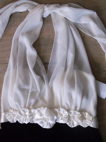 1990s NWT Connected Apparel Black Velvet Dress White Halter Tied Sheer Top - Picture 3 of 11