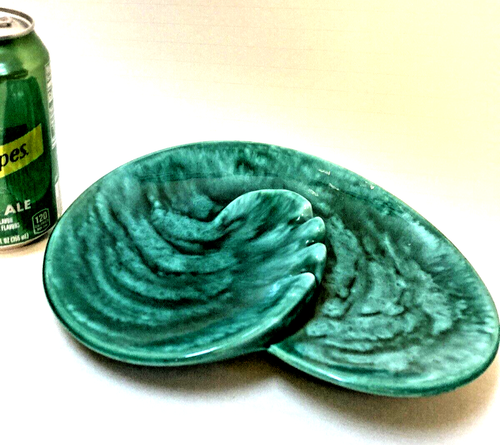 MCM California USA Art Pottery SHADES of GREEN ASHTRAY - AMOEBA SWIRL #376 9.5"