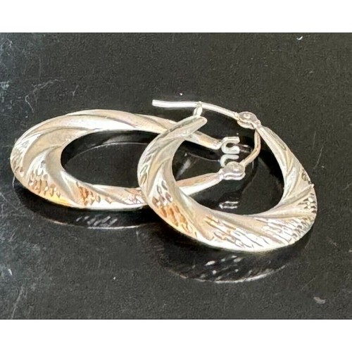 JCM 14K WHITE GOLD BRIGHT CUT HOOP EARRINGS SKY - Picture 5 of 10