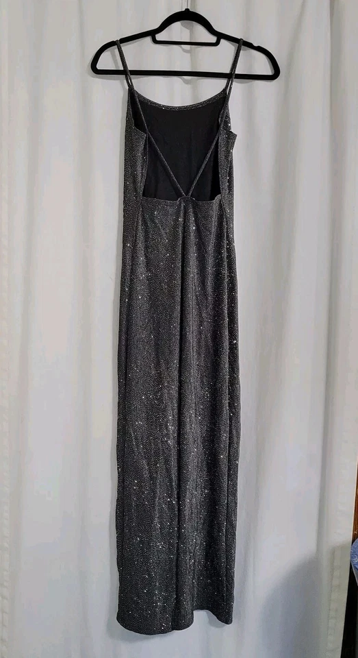 Maxi Vestido De Colección Y2K Salto Brilla Años 90 Año Nuevo Vacaciones Negro Sexy Talla 7/8 Foto 4 de 4