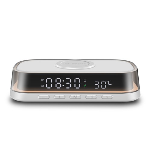 15W Alarm Clock Wireless Charger Charging Station With Night Light Thermometer - Picture 11 of 26