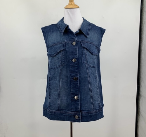 Lane Bryant Vest Womens 22 Plus Blue Denim Jean Cotton Blend Sleeveless Pocket - Picture 2 of 13