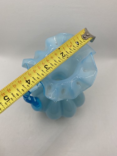 Vintage Fenton Light Blue Ruffled Melon Mini Pitcher Applied Handle Creamer - Picture 12 of 12