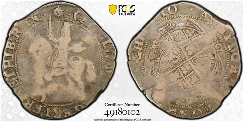(1645-46) CHARLES I 1/2 CROWN LONDON MINT; MM: SUN S-2778; KM122 PCGS VF-20 - Foto 3 di 4