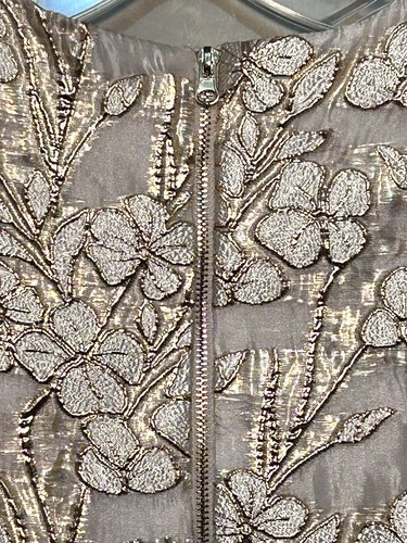gb Girls Size 5 Gold Metallic Floral Brocade Party Dress Puff Sleeve - Picture 7 of 9