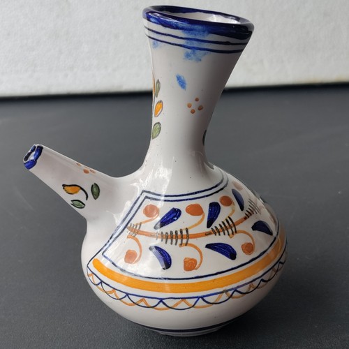 Spanish Hand Made Talavera Porron Wine Pitcher Decanter Pourer 5” Vintage - Picture 1 of 12