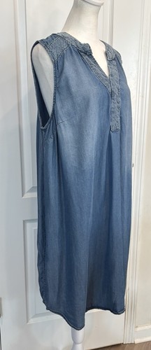 LIZ LANGE MATERNITY Sleeveless Chambray Dress Tunic L Minimalist Boho Casual - Picture 3 of 14