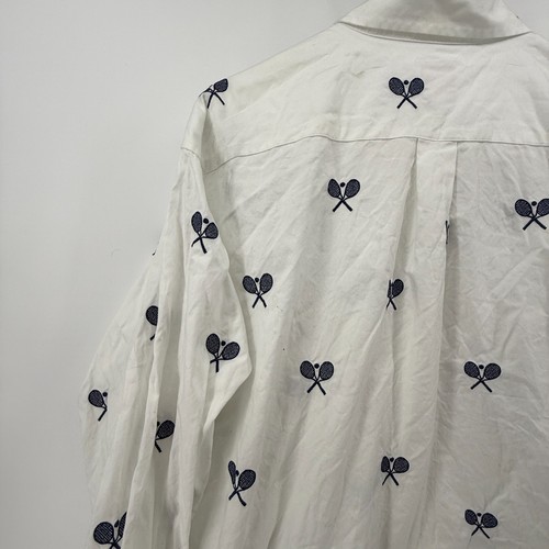 Brooks Brothers Shirt Herren L weiß dunkelblau Tennisschläger Stickerei lang Slv - Bild 7 von 11