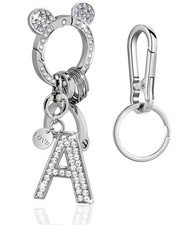 Cute Initial Letter Keychains for Women Men Bling Sparkly Bag Charms Silver L...