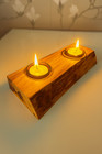 Handcrafted Natural Edge Tealight Holder  4 White Tea Lights and Glass Holders
