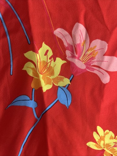 Loft Petite XS Red Orange Floral Chiffon Blouse With Ruffle - Picture 4 of 5