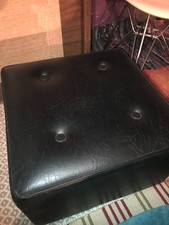 Vintage Footstool Pouffe Black Vinyl  1960s Retro