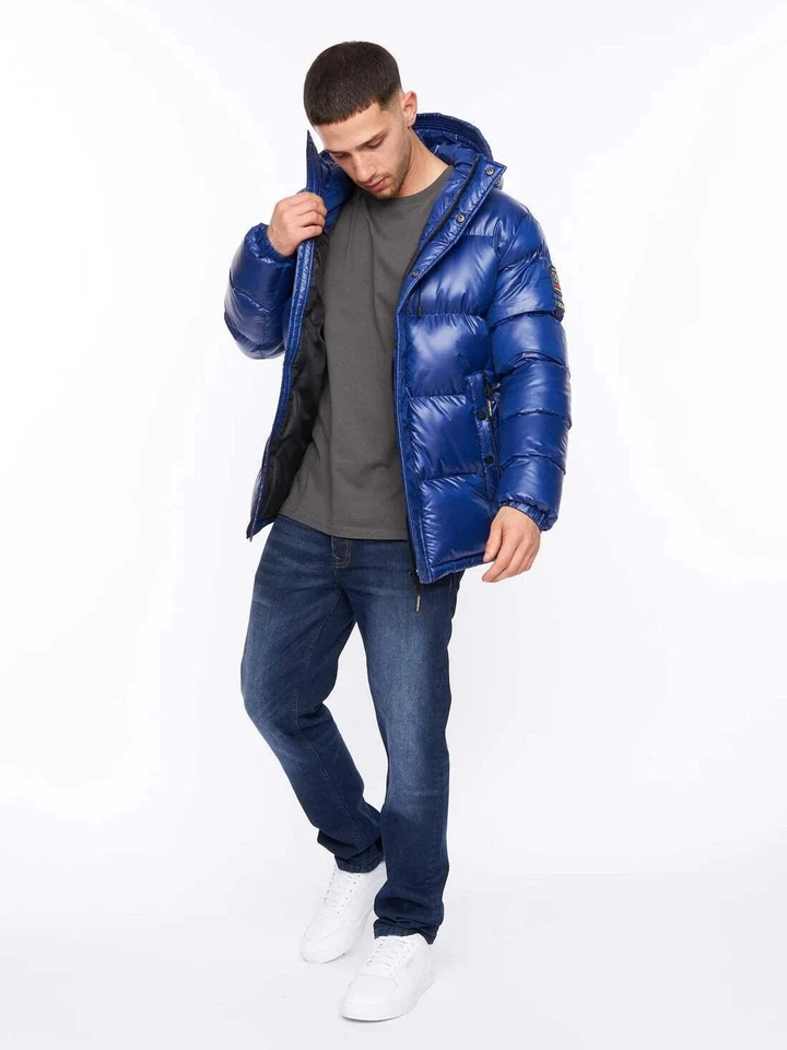 Mens Crosshatch Croswell High Shine Puffer Jacket - Royal Blue - Image 2 of 4