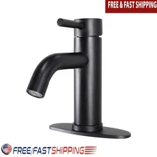 Single Handle Bathroom Faucet Push Pop-Up Easy Install Low Flow Matte Black New