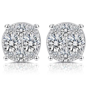 Authentic GEMQUEEN Moissanite Stud Earrings 18K White Gold Plated 925 Sterling Silver M...