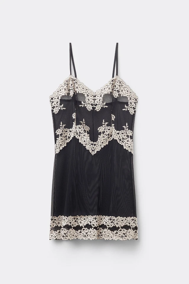 NEW W/ TAGS INTIMISSIMI "PRETTY FLOWERS" BABYDOLL; BLACK/IVORY, SIZE: M; RT: $75 - Image 2 of 4