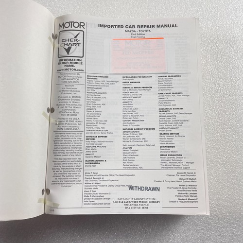 Motor Imported Car Repair Manual Asian 2001-05 Professional Service Trade Ed. - Picture 5 of 7