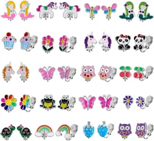 20 Pairs Kids Clip-On Earrings - Cute Animal Designs, Non-Pierced for Girls
