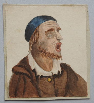 3228/ antikes kleines  Aquarell, Sänger  Kopfstudien um 1830 Biedermeierzeit