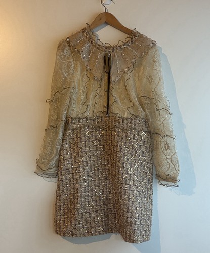 Hepidem Boutique Beaded-Embroidered Sequined Lace Tweed Mini Dress - Picture 8 of 8
