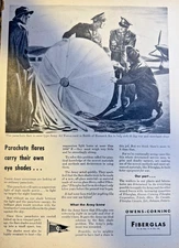 1943 Magazine Advertisement Owens Corning Fiberglass World War II Parachutes