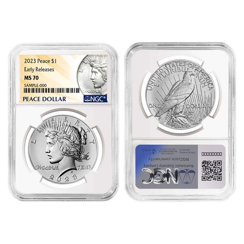 2023 $1 Morgan and Peace Silver Dollar 2pc Set NGC MS70 ER Morgan & Peace - Picture 3 of 3