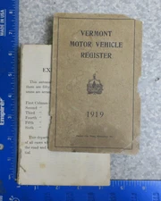 Vermont Vt License Plate Registration Book Motor Vehicle Car 1919 Listed Owners