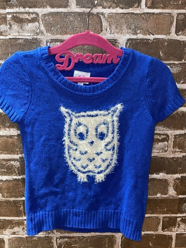 JUSTICE GIRLS SHORT SLEEVE OWL SWEATER GIRLS SIZE 7 KIDS BLUE TEE SHIRT SWEATER - Picture 1 of 3