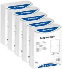 PrintWorks Professional Half Sheet Perforated Paper 8.5” x 2500 Sheets, White 