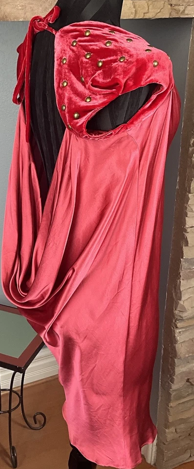 Vestido Fornarina Año Nuevo Cóctel Fiesta Seda Terciopelo Sin Espalda Vacaciones Evento Rojo Grande Foto 3 de 4