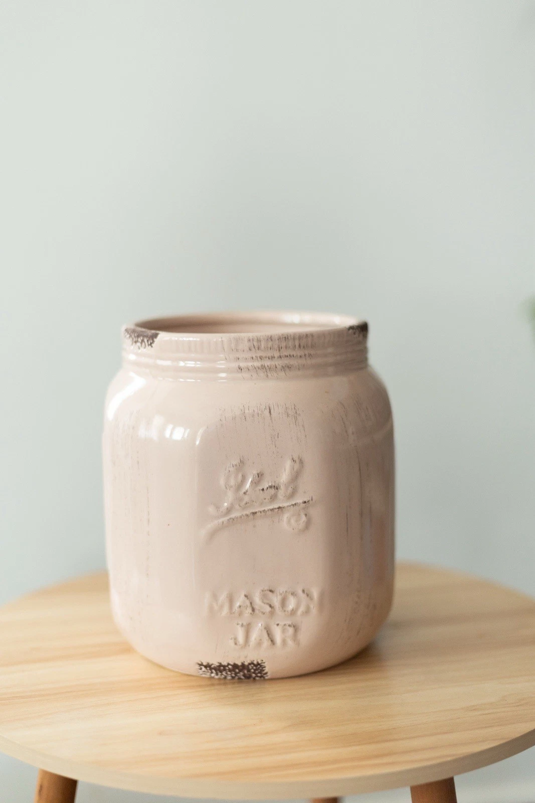 Home Essentials Pink Ceramic Mason Jar Canister Farmhouse Kitchen Storage