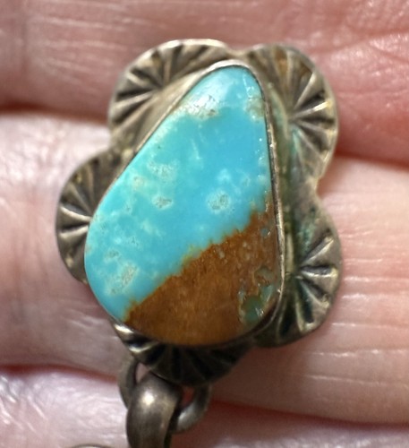 Large Navajo IRV MONTE Stamped Sterling Silver Turquoise 2 Stone Dangle Earrings - Picture 5 of 19