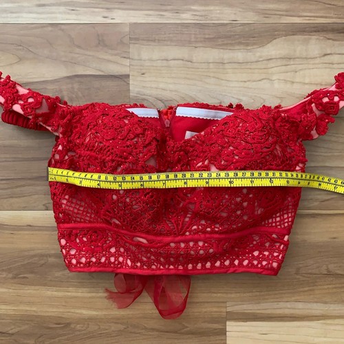 Red Corset Crop Top Ellie Wilde By Mon Cheri Crochet Off Shoulder Size 4 - Picture 2 of 8