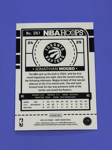 Aros Panini NBA Jonathan Mogbo Rookie #261 Toronto Raptors RC (Q) 2024-25 - Imagen 2 de 2