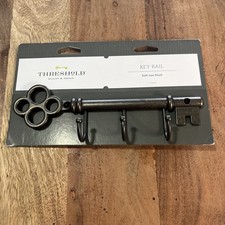 New Threshold 3 Hook Key Rail Antique Brass FinIsh 9” long