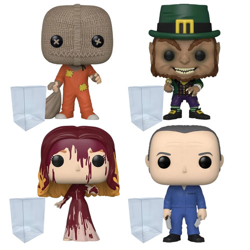 Sam (Trick or Treat), Leprechaun, Carrie, Hannibal Funko Pops + Protective Cases