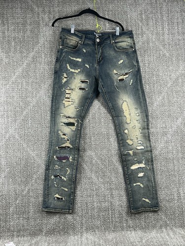 Pantalones de mezclilla Lifted Anchors talla 34 desgastados azules nuevos con etiquetas ropa de calle - Imagen 1 de 3