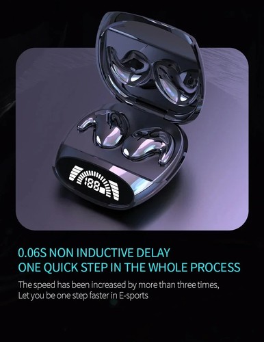 Bluetooth Wireless Earbuds Mini Bone Conduction Gaming Sports Sleep Headphones - Picture 18 of 22