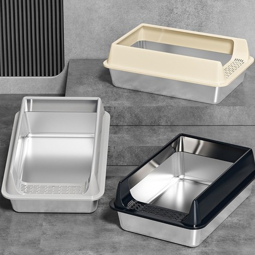Caja de arena para gatitos de acero inoxidable para mascotas - Imagen 5 de 21