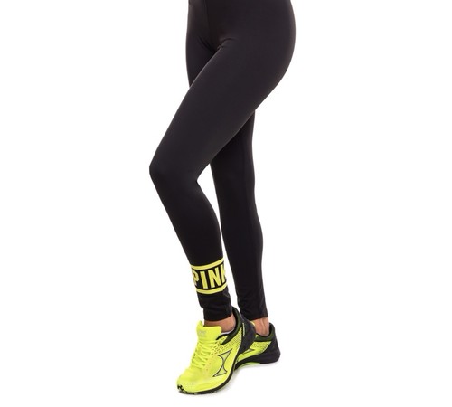 PINK VICTORIA’S SECRET dark grey Athletic Yoga Leggings w Neon Yellow Logo Sz XS