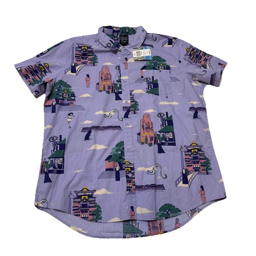 Mens 2XL XXL Spirited Away Shirt Purple Studio Ghibli Short Sleeve Button Up NWT