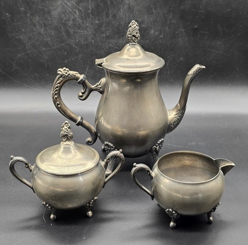 Set da tè vintage 3 pezzi placcato argento, teiera zuccheriera cremosa - Foto 4 di 13