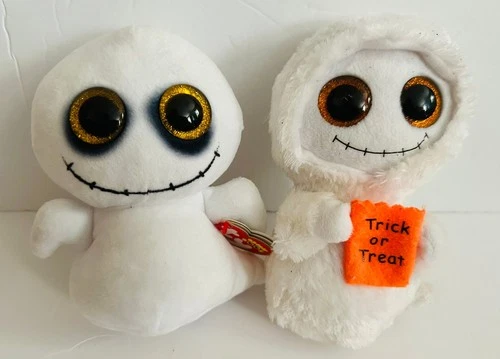 2 Ty beanie Boos 6" Mist & Spike White Halloween Ghosts Plushes