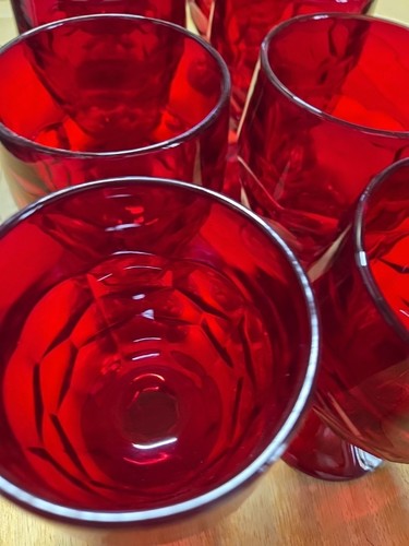 Vtg Fenton Thumbprint Ruby Red MCM Water Wine Glasses Footed Goblets Set of 8 GS - Picture 12 of 13