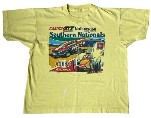 Vintage 80s T Shirt Large Castrol Racing Graphic Boxy Single Stitch Yellow Men’s