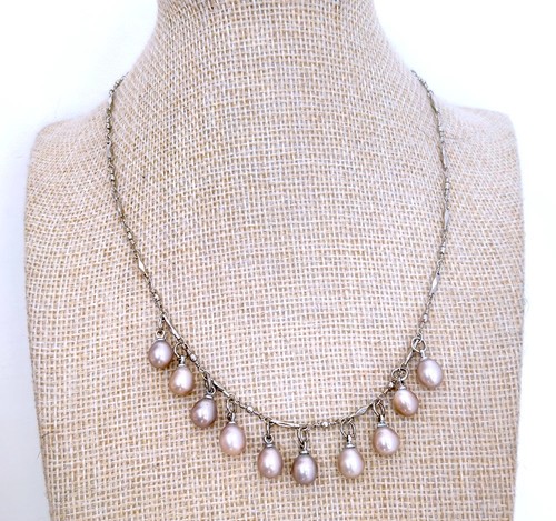 10pcs Kakhi gray teardrop freshwater pearl drop with chain necklace 16"-18" - Imagen 6 de 7