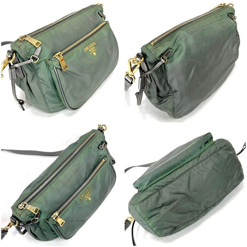 Prada nylon shoulder bag khaki green gold hardware Crossbody bag Ladies Women's - Picture 6 of 11